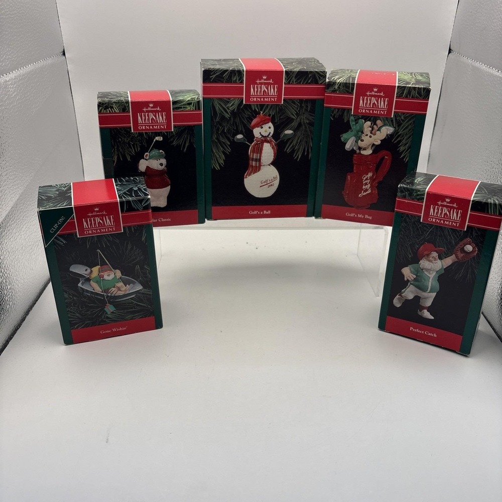 Lot of 5~Hallmark Ornaments~Perfect Catch/Golf's My Bag/Polar Classic/Golf/Fish